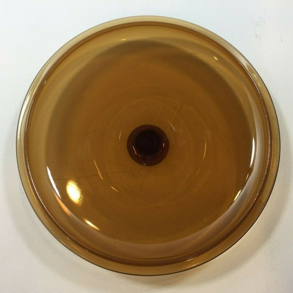 Vintage 9" Glass Amber Brown Cooking Pan Lid Casserole - Picture 4 of 5